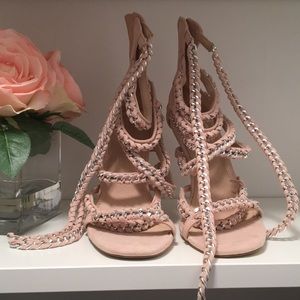 Blush ankle tie up sandal heels